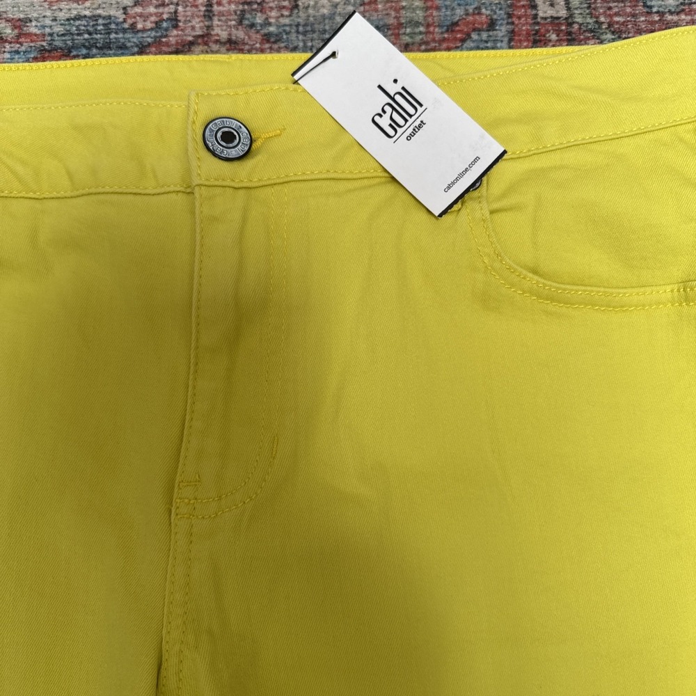 Cabi NWT Size 12 Yellow Glow Stick Kick Back Kick Flare Jeans 5 Pocket - Picture 4 of 7